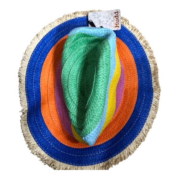 Mudd striped rainbow multicolored‎ straw raffia fedora hat new main image 13